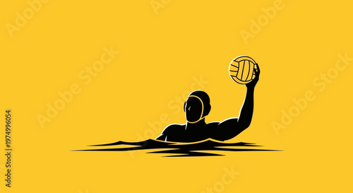 Dynamic Water Polo Player Silhouette Action Shot Vibrant Yellow Background