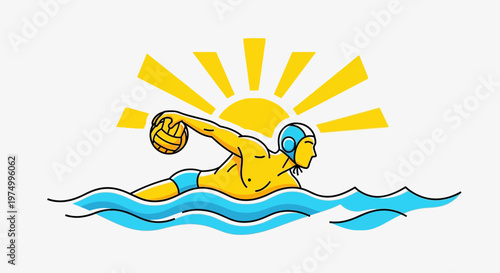 Dynamic Water Polo Athlete Swimming Under Bright Sun Illustration