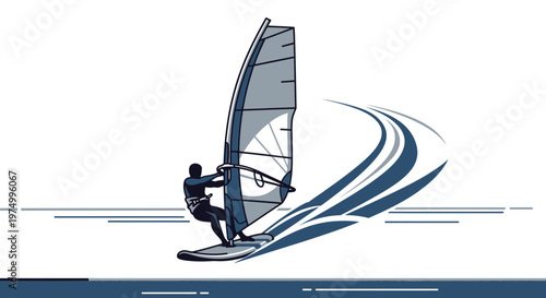 Dynamic Wind Surfing Action Graphic Sport and Recreation Illustration