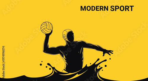 Dynamic Water Polo Player Silhouette Action Shot Modern Sport Art