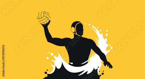 Dynamic Water Polo Player Silhouette Action Splash Graphic