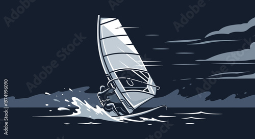 Dynamic Wind Surfing Action Illustration On Water