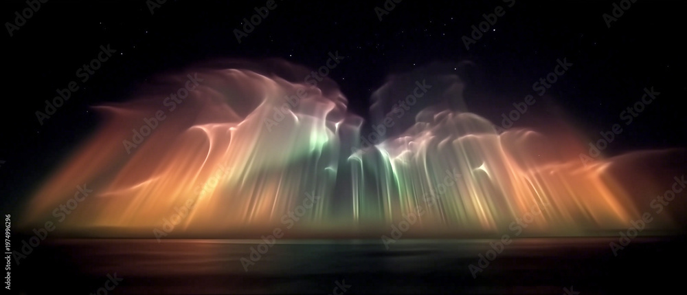 Obraz premium Colorful aurora borealis illuminating night sky over calm ocean