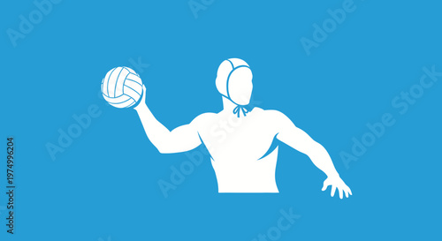 Dynamic Water Polo Player Silhouette Throwing Ball On Blue