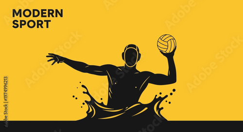 Dynamic Water Polo Player Silhouette In Action Vibrant Background Modern Sport