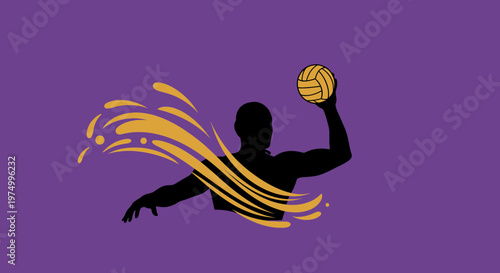 Dynamic Water Polo Player Silhouette With Golden Splash Action Shot