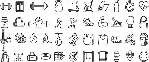 42 premium bold line fitness and gym icon set for workout and healthy lifestyle ui design