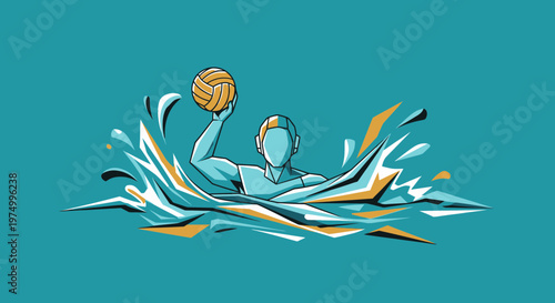 Dynamic Water Polo Player Abstract Artwork