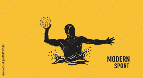 Dynamic Water Polo Player Silhouette With Ball Modern Sport Graphic