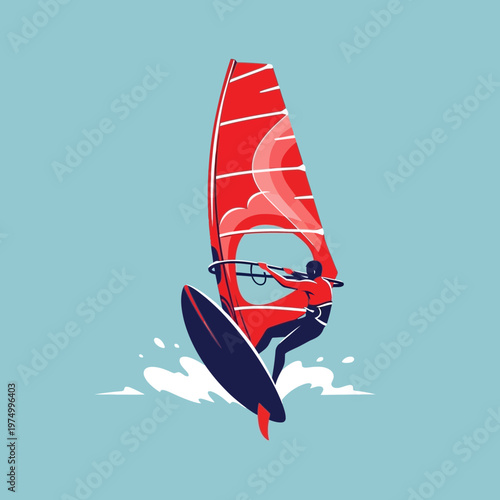 Dynamic Windsurfer Capturing The Thrill Of A Summer Watersport Adventure