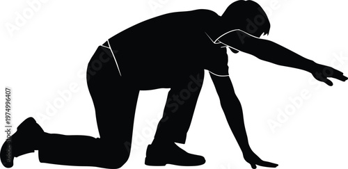 Runner Starting Position Silhouette Vector Illustration Athlete Ready to Sprint Track and Field Start Pose Minimal Sports Design Isolated on White Background