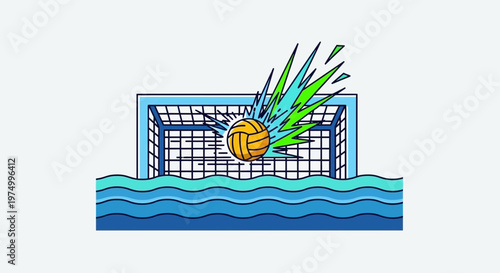 Dynamic Water Polo Shot With Splash And Goal Net