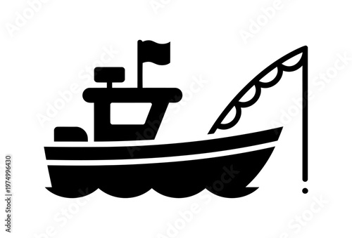 Vector of a fishing boat with a net in operation
