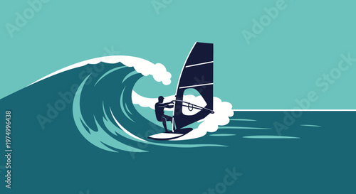 Dynamic Windsurfer Carving Through Majestic Ocean Wave