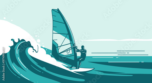 Dynamic Windsurfing Action Against A Crashing Wave Scene