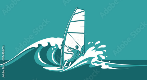 Dynamic Windsurfer Carving Through Majestic Ocean Waves