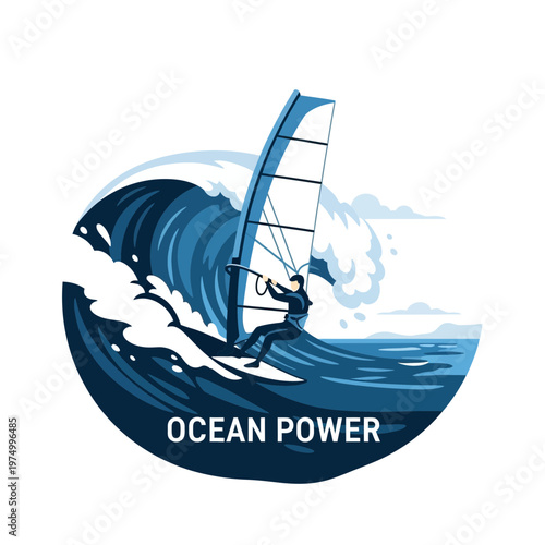 Dynamic Windsurfing Action Amidst Crashing Ocean Waves