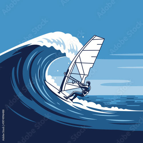 Dynamic Windsurfing Action Amidst Majestic Ocean Waves