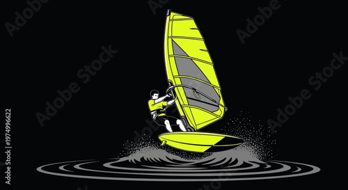 Dynamic Windsurfing Action Captured On Water With Splashing Waves