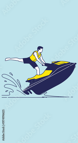 Dynamic Watercraft Action With Person Riding A Jet Ski On Aqua