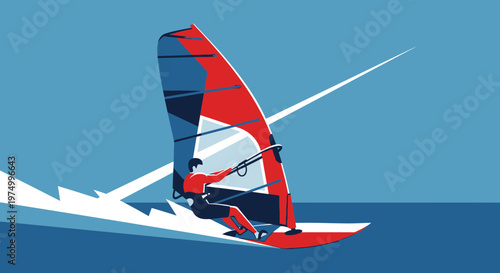 Dynamic Windsurfing Action Dynamic Water Sport Illustration