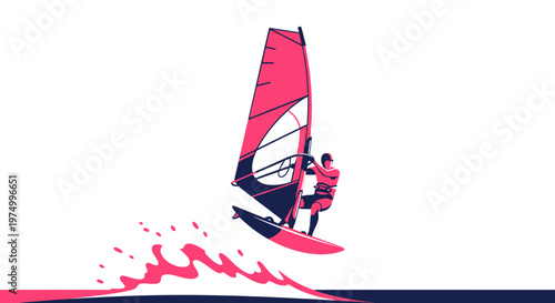 Dynamic Windsurfer Gracefully Gliding Across Water Waves During Daytime Activity