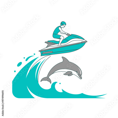 Dynamic Watercraft Ride With Dolphin Surfing Energetic Ocean Adventure