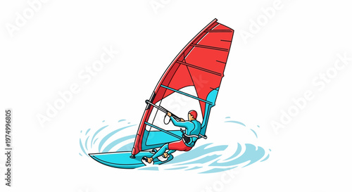 Dynamic Windsurfing Action Illustration Captured In Vibrant Color