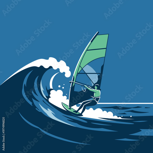Dynamic Windsurfing Action Illustration Capturing Thrilling Ocean Sport