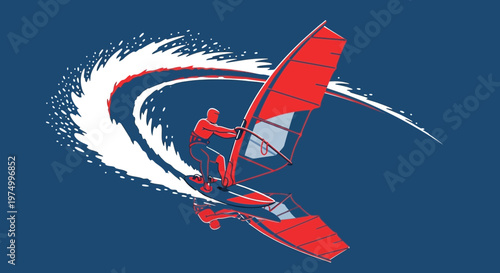 Dynamic Windsurfing Action Illustration Minimalist Style