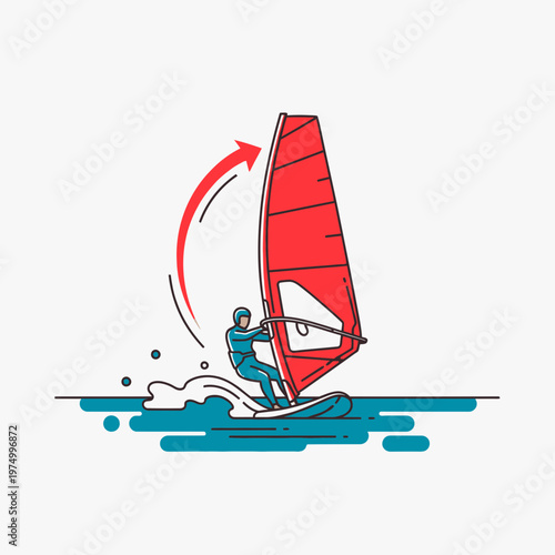 Dynamic Windsurfing Action Illustration Dynamic Outdoor Water Sport Adventure
