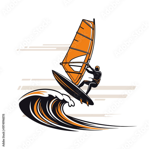 Dynamic Windsurfer Riding A Thrilling Ocean Wave In Mid-Air Action