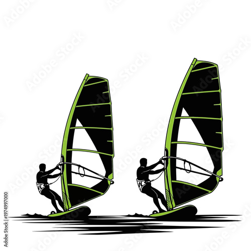 Dynamic Windsurfing Duo Engaging In Aquatic Sport Adventure