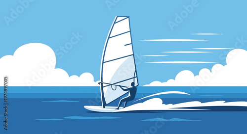 Dynamic Windsurfing Action On A Bright Sunny Day