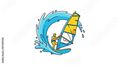 Dynamic Windsurfer Riding Wave A Vibrant Illustration For Water Sports Enthusiasts