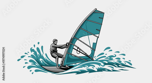 Dynamic Windsurfer Riding Waves Capturing The Thrill Of Watersports Adventure