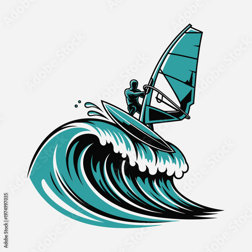 Dynamic Windsurfing Action On A Crashing Ocean Wave