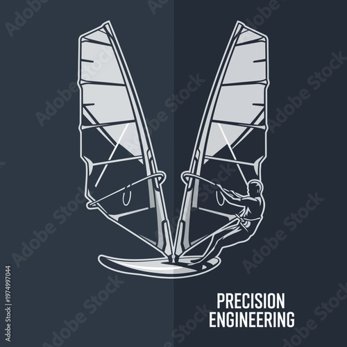 Dynamic Windsurfing Illustration Exuding Precision and Sporty Energy