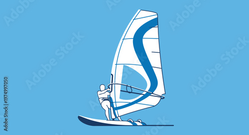 Dynamic Windsurfing Graphic With A Stylized Silhouette Rider And Sail