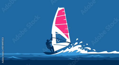 Dynamic Windsurfing Action On A Deep Blue Sea