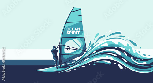 Dynamic Windsurfing Action On A Stylized Ocean Wave