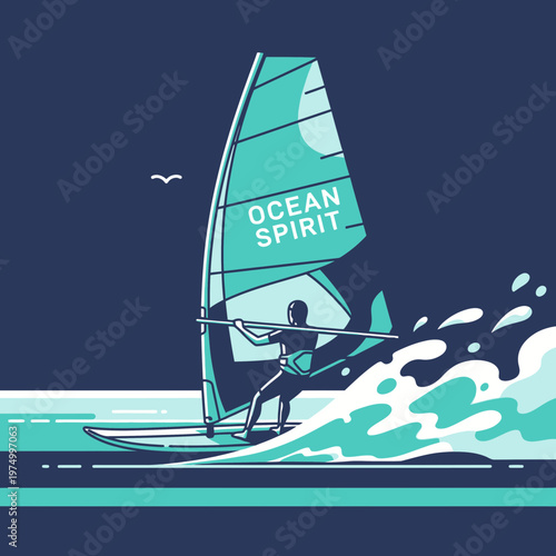 Dynamic Windsurfer Riding Waves Expressing Ocean Spirit And Freedom