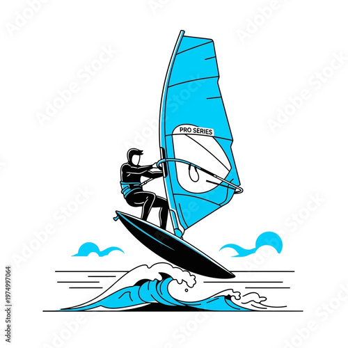 Dynamic Windsurfer Riding Waves Exciting Water Sport Illustration