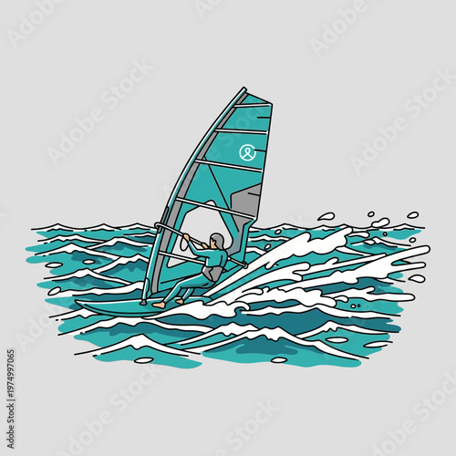 Dynamic Windsurfer Riding Waves Enjoying Thrilling Water Sport Adventure