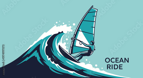 Dynamic Windsurfing Action On A Stylized Ocean Wave