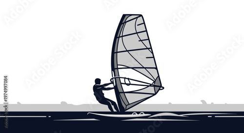 Dynamic Windsurfer Riding Waves Illustration