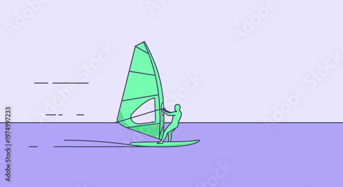 Dynamic Windsurfer Riding Waves Under Bright Sky