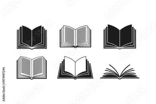 Open book icons set reading education library literature knowledge study symbols