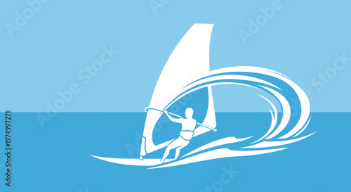 Dynamic Windsurfing Action Silhouette Against Azure Waters