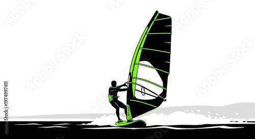 Dynamic Windsurfer Riding Waves With Vivid Sail